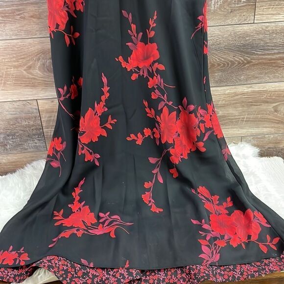 Miss Dorby Black and Red Floral Maxi Long Dress, Size 14 - Picture 6 of 7
